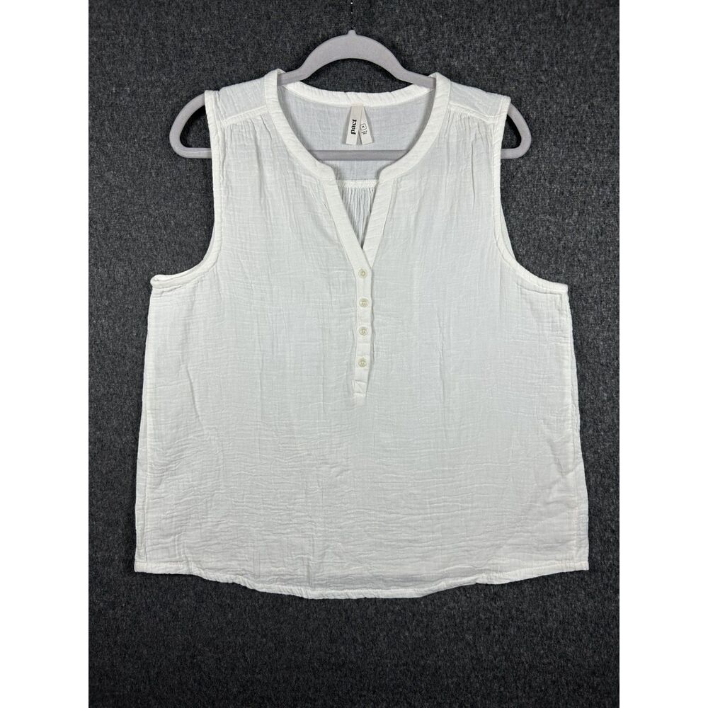 Pact Organic Cotton Coastal Double Gauze Henley Tank Top White Size M
